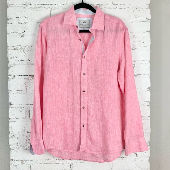 Report Collection Pink Linen Resort Button Down Medium - Picture 2 of 13